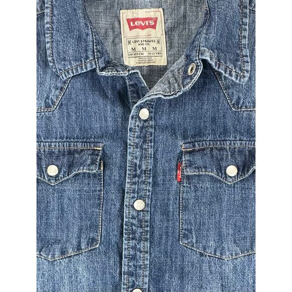 Levis Youth Denim Shirt Size Medium Pearl Snap - Picture 8 of 10